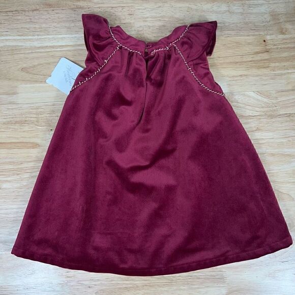 Heirlooms By Polly Flinders, Cranberry Velvet Holiday Dress Top, Gold Trim, 2T - Picture 2 of 9